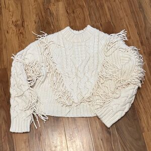 H&M Ivory Cable Knit Sweater with Fringe